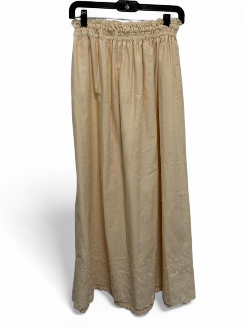 Vintage Handmade Cream Elastic-Waist Boho Prairie Cottagecore Maxi Skirt